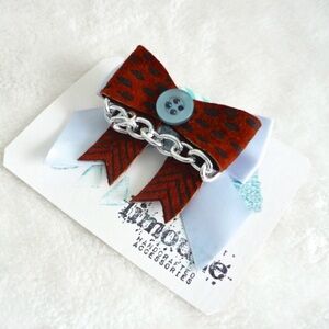Printed Spot & Chevron Leather + Periwinkle Satin Bow Brooch